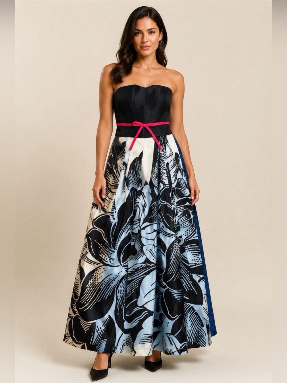 Carolina Herrera New York Strapless Floral Silk Blend Maxi Evening Gown Sz 8